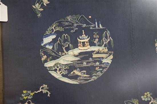 A Chinese embroidered silk panel, late Qing dynasty, 52 x 82cm, framed and glazed